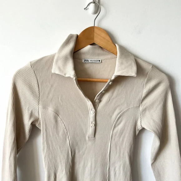 Zara Polo Ribbed Knit Stretch Long Sleeve Mini Dress  Beige Sand Size Small - Picture 6 of 8